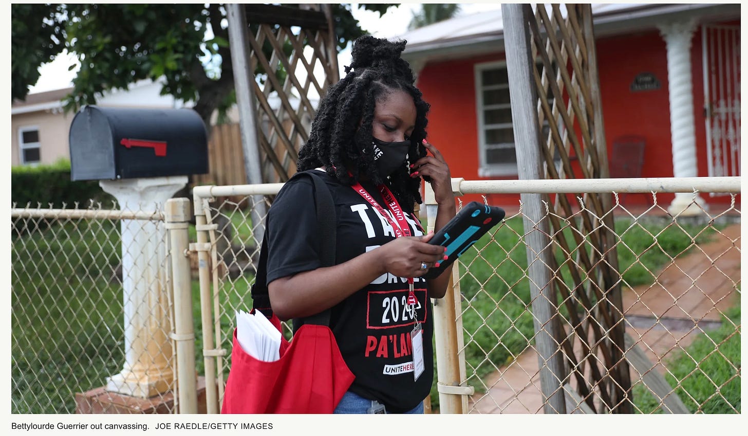 Image from https://www.teenvogue.com/story/unite-here-take-back-2020-campaign-canvassers-bettylourde-guerrier-florida