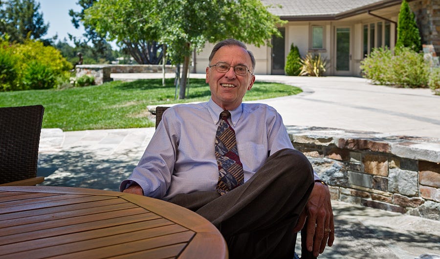Outside his home in Los Altos Hills, California