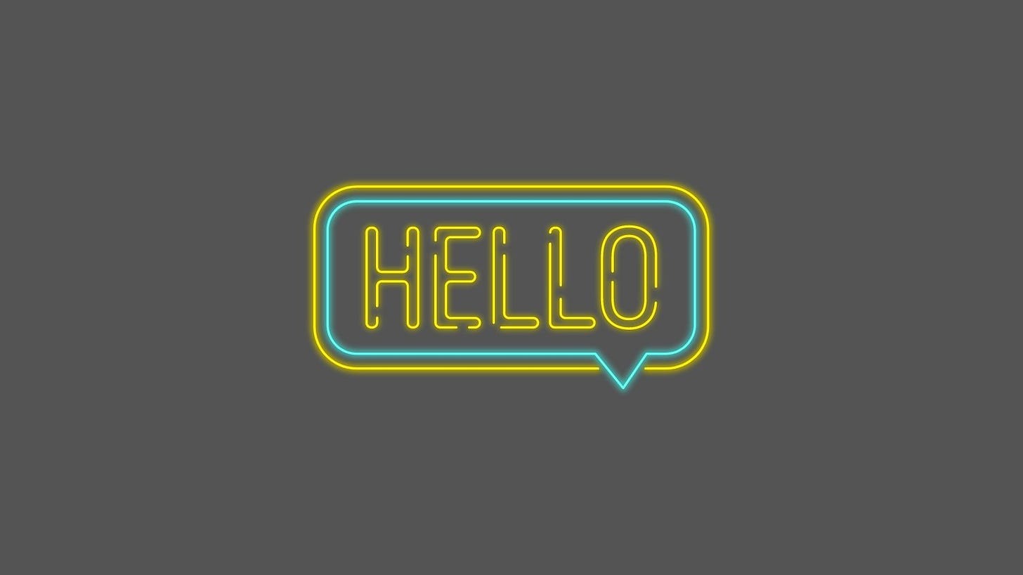 A graphic stating "Hello"