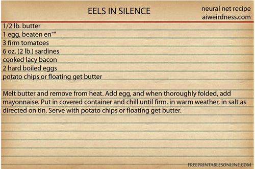 EELS IN SILENCE
1/2 lb. butter
1 egg, beaten en