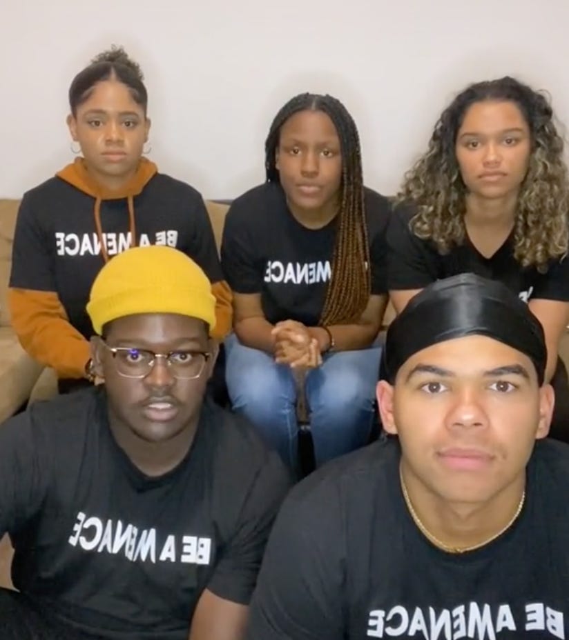 A screenshot from the TikTok account 'the black menaces' of the five 'menaces' in question