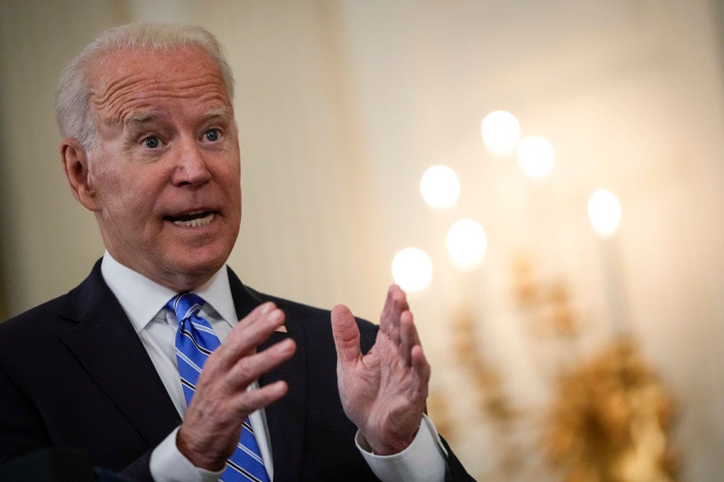 President Biden discusses his remarks about Facebook at the White House on Monday. (Drew Angerer / Getty Images)