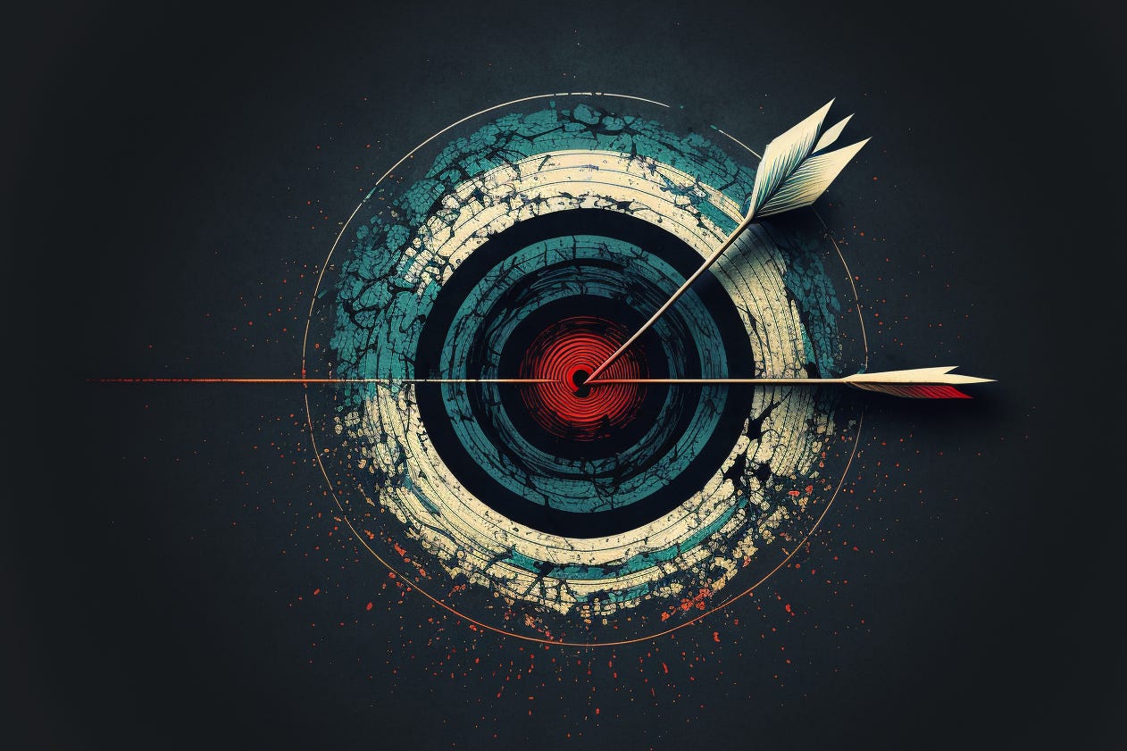 an arrow that has slightly missed the center target, graphic art