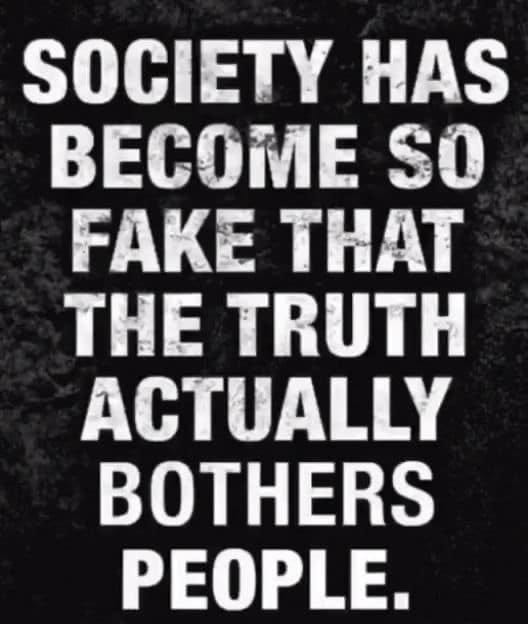 May be an image of text that says 'SOCIETY HAS BECOME so FAKE THAT THE TRUTH ACTUALLY BOTHERS PEOPLE.'