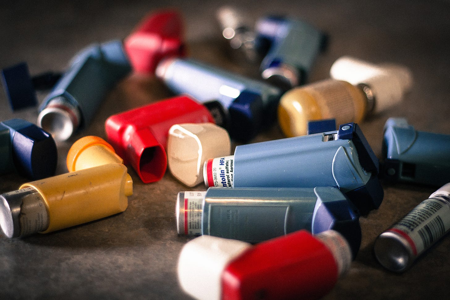 An assortment of asthma inhalers