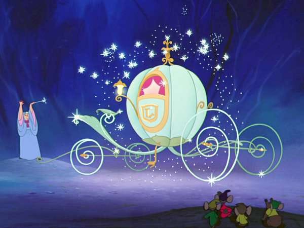 cinderella disney version, fairy godmother makes the chariot from pumpkin