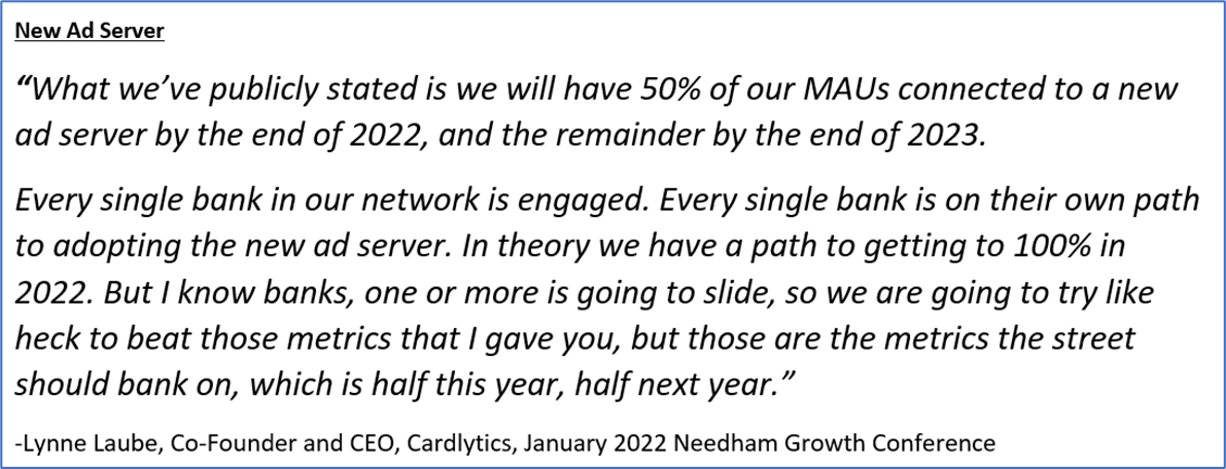 Cardlytics ($CDLX): BofA Renewal & Testing Competitors (Update), Lynne Laube, Cardlytics, CDLX, Needham Growth Conference, Swany407, Austin Swanson