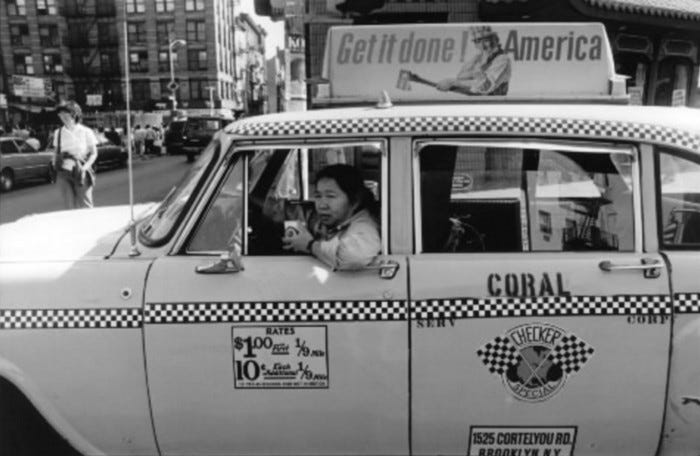 Lily Cheung-Lai, mother of seven, and checker cab driver.  Photo by Corky Lee.