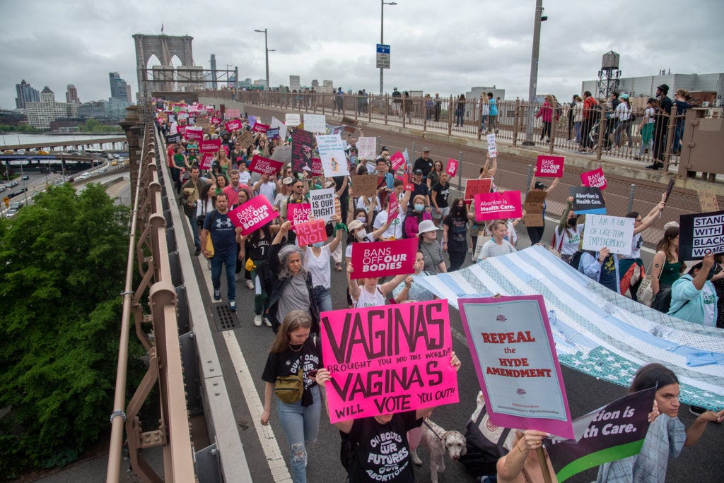 March for Reproductive Freedom over the Brooklyn Bridge, in Cadman Plaza  Park