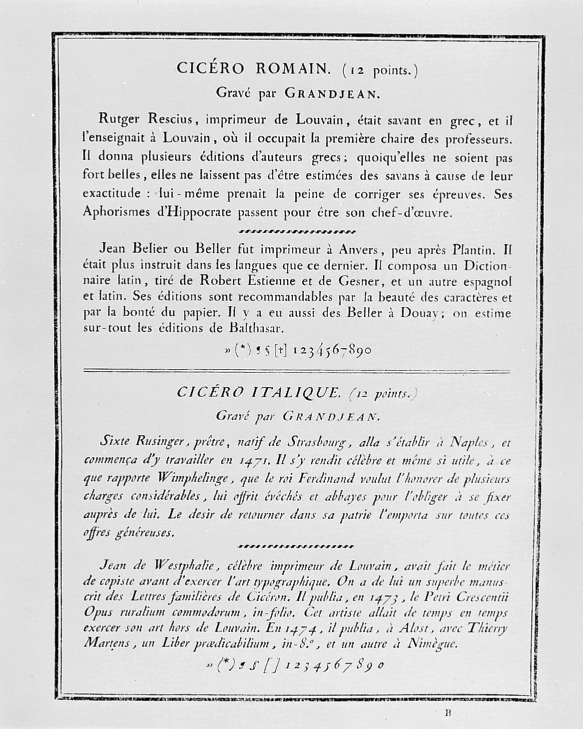 Exemplar das Romain du Roi usada no specimen da fonte na Imprimerie Royale.