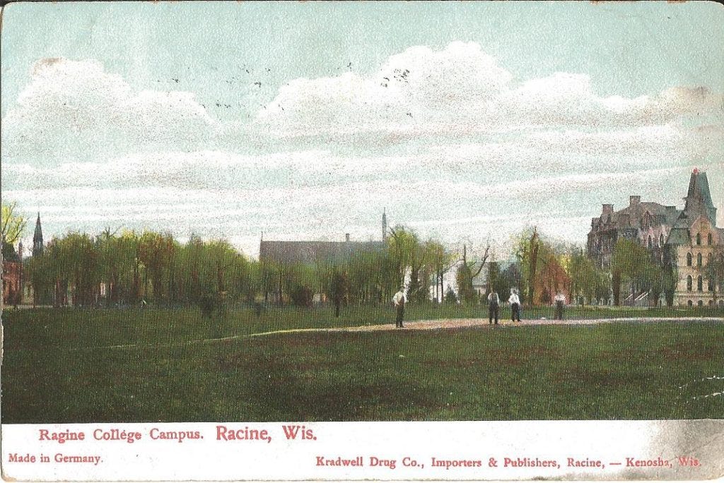 The athletic field at Racine College hosted many games, but their appearance at the first collegiate football game in the Midwest came at a neutral site.