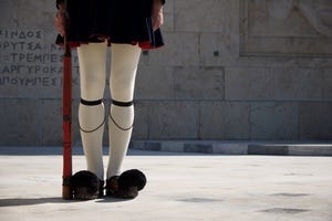 Legs of Greek presidential guardsman with rifle.jpg