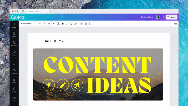 A short gif showing someone using the "Magic Write" feature of Canva Docs to generate a few ideas