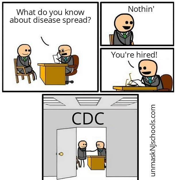 May be a cartoon of text that says 'What do you know about disease spread? Nothin' You're hired! CDC # wnw'
