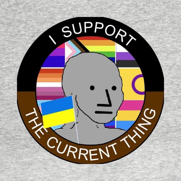 Image result from https://www.teepublic.com/t-shirt/28810616-i-support-the-current-thing-meme