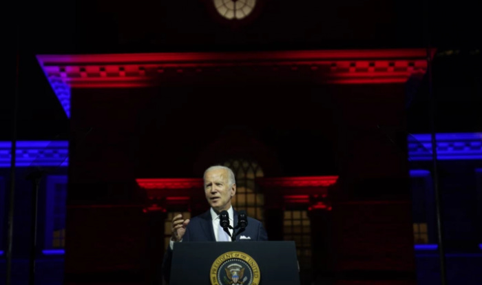 Biden's 'blood red' backdrop steals show in speech attacking MAGA | AllSides