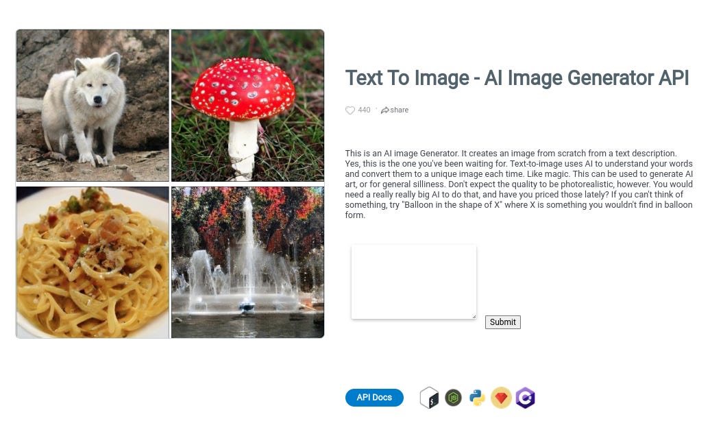 Screenshot of the front page of Deep AI - free text-to-art generator