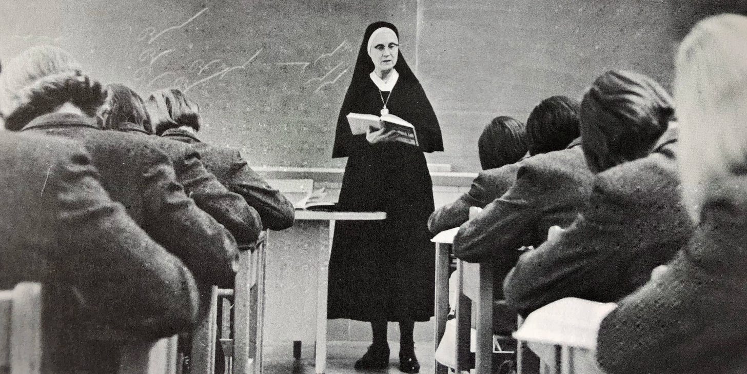 Sophomore girls learn shorthand with Sister Harold at Holy Cross Academy in this photo from the 1960s.