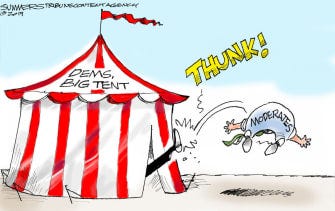Political Cartoon Big Tent Democrats Kick Moderates