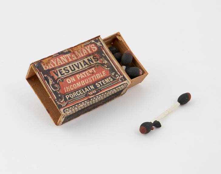 Box of Bryant & May's Vesuvians'; contains double-ended Matches having round stems of porcelain.'