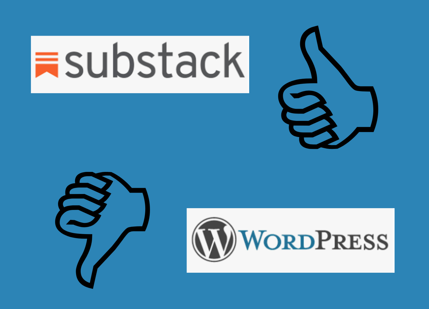 Substack icon with thumb up above a thumb down and WordPress icon
