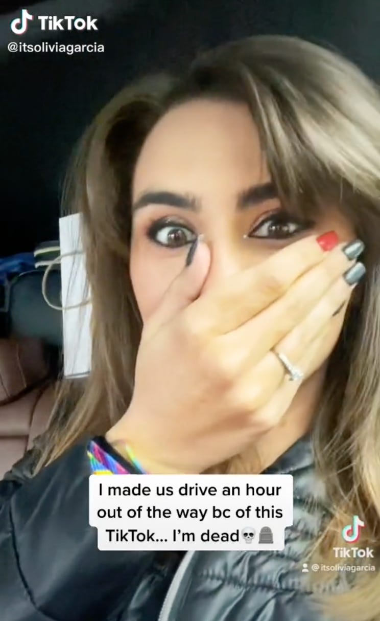 "I made us drive an hour out the way because of this TikTok, I'm dead" tiktok image