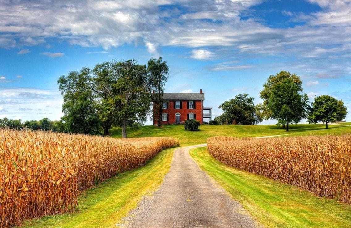 Corn field home | Beautiful farm, Country scenes, Places of interest