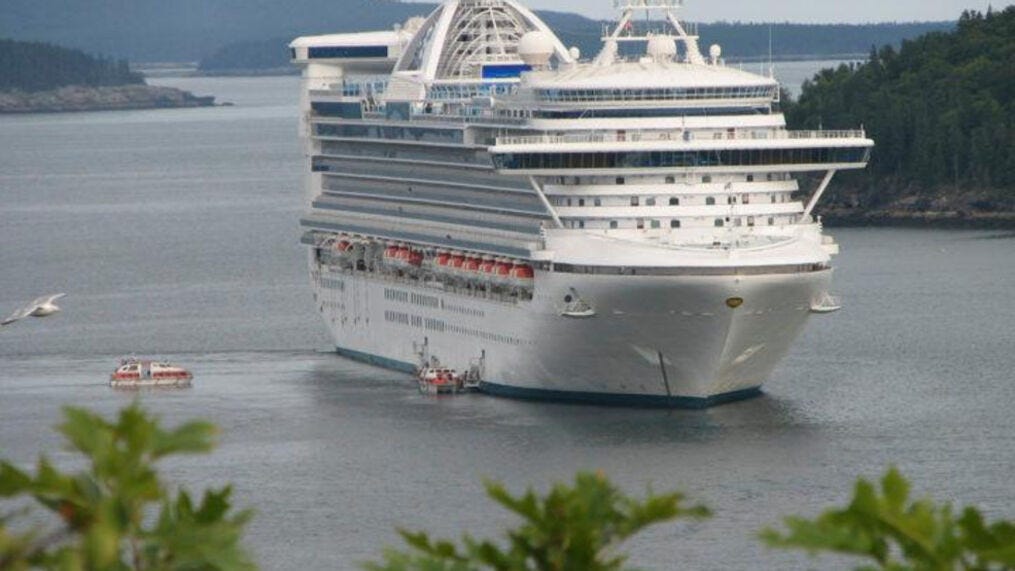 <p>The cruise ship Caribbean Princess sits anchored in Frenchman Bay off downtown Bar Harbor in this 2008 file photo. (Bangor Daily News/Bill Trotter){/p}
