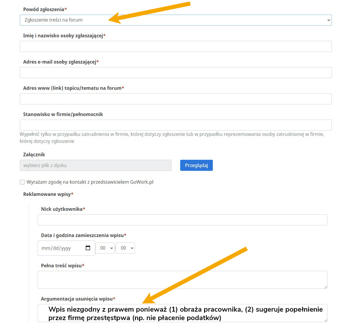 Formularz reklamacji Gowork - Anonimowe opinie o pracodawcach na Gowork - poradnik systemu ATS Element