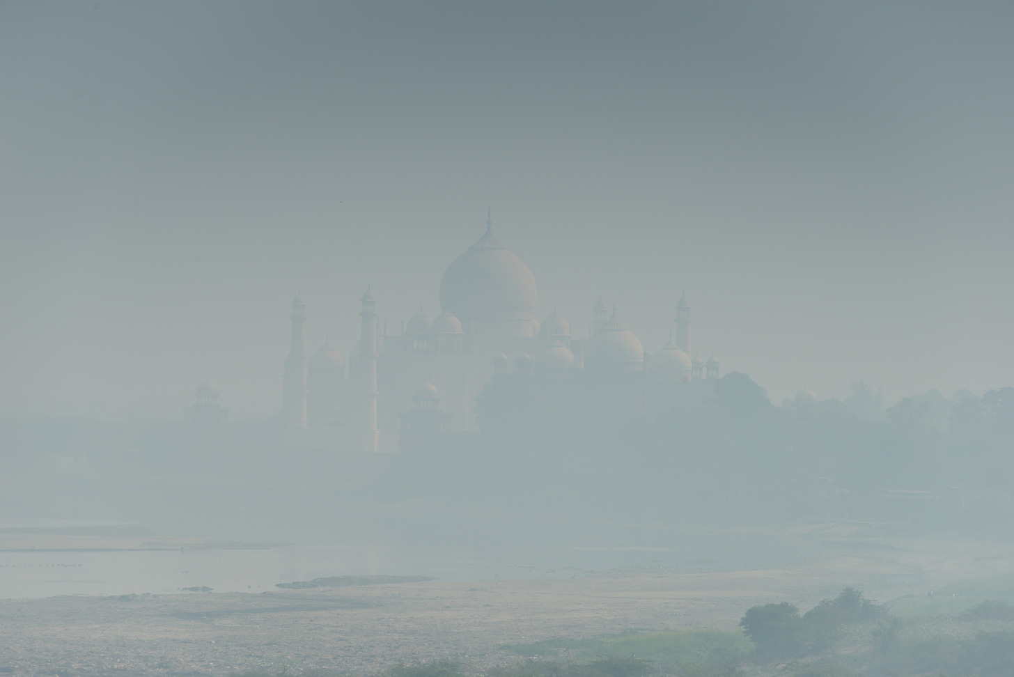 Taj Mahal from Agra Fort in blue haze (x2)