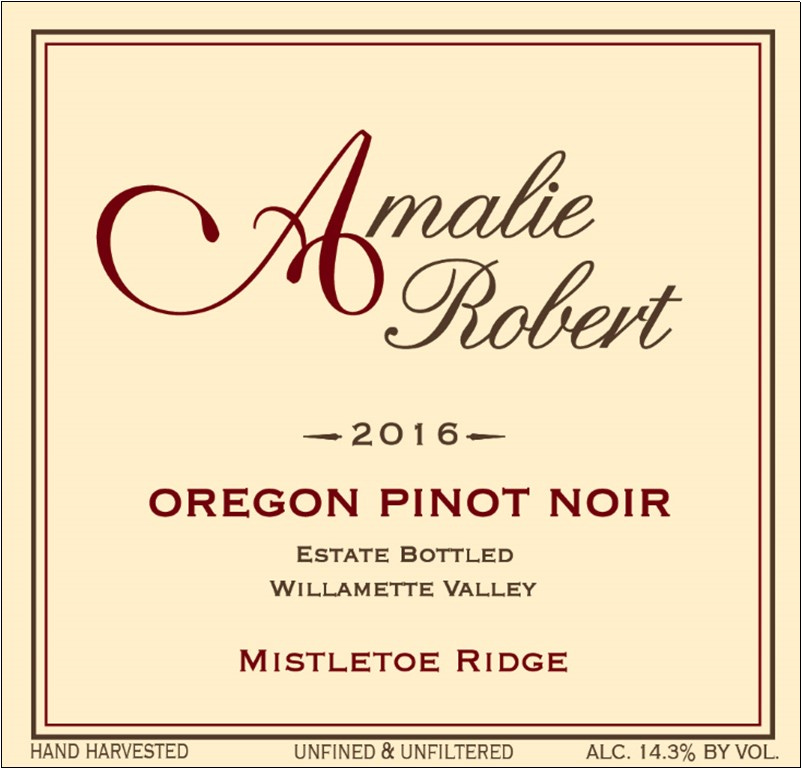 Amalie Robert 2016 Mistletoe Ridge Pinot Noir.