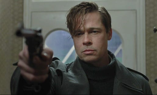 Brad Pitt takes extreme measures in "Allied," a 2016 Paramount Pictures release directed by Robert Zemeckis.