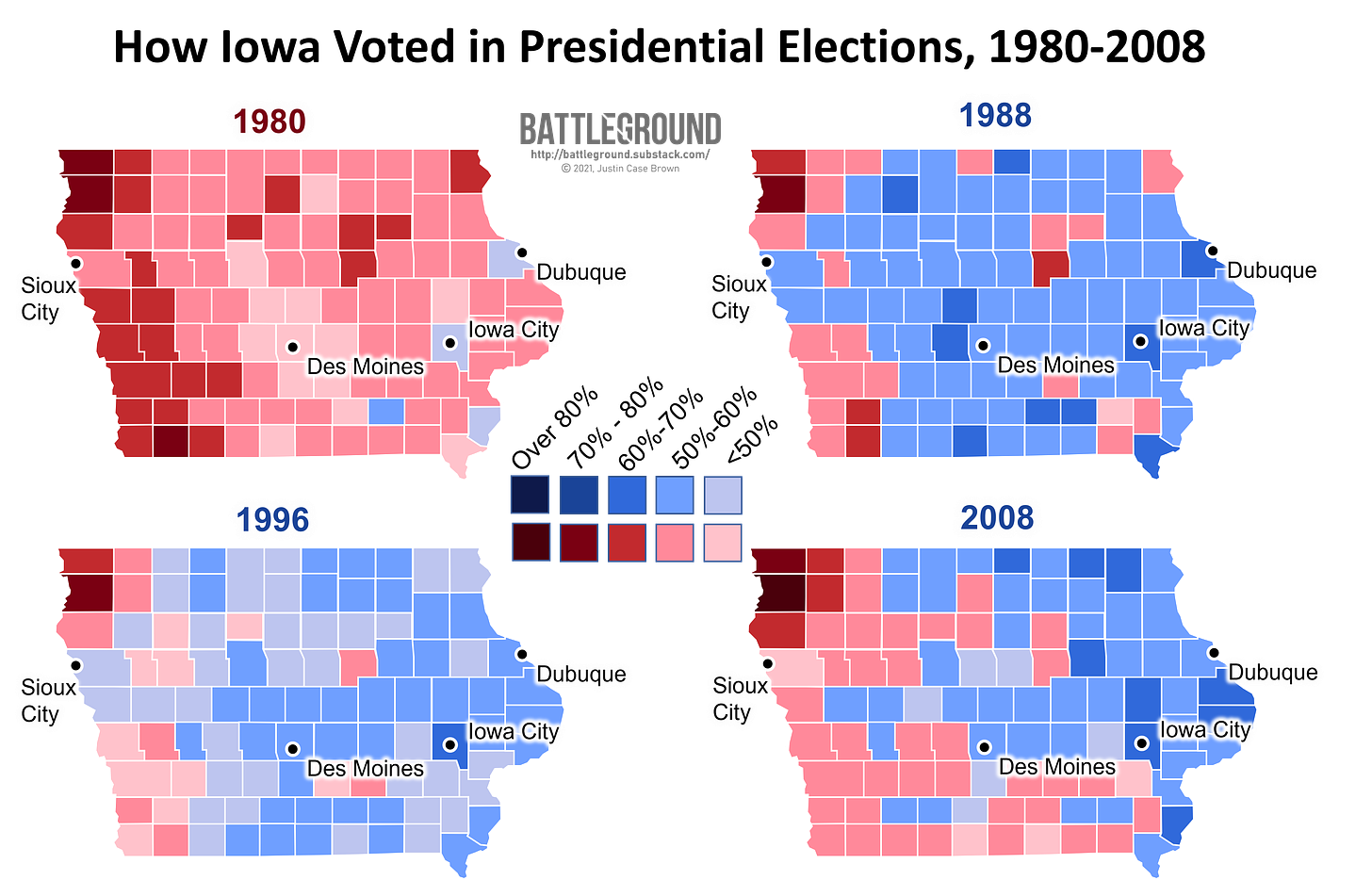 How Iowa Voted in Presidential Elections, 1980-2008