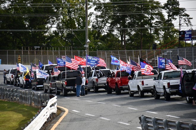 Rows of vehicles filled Ace Speedway on Saturday, Sept. 17 as they prepared to leave for the convoy through Alamance County.
