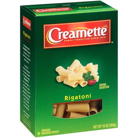 Creamette brand rigatoni