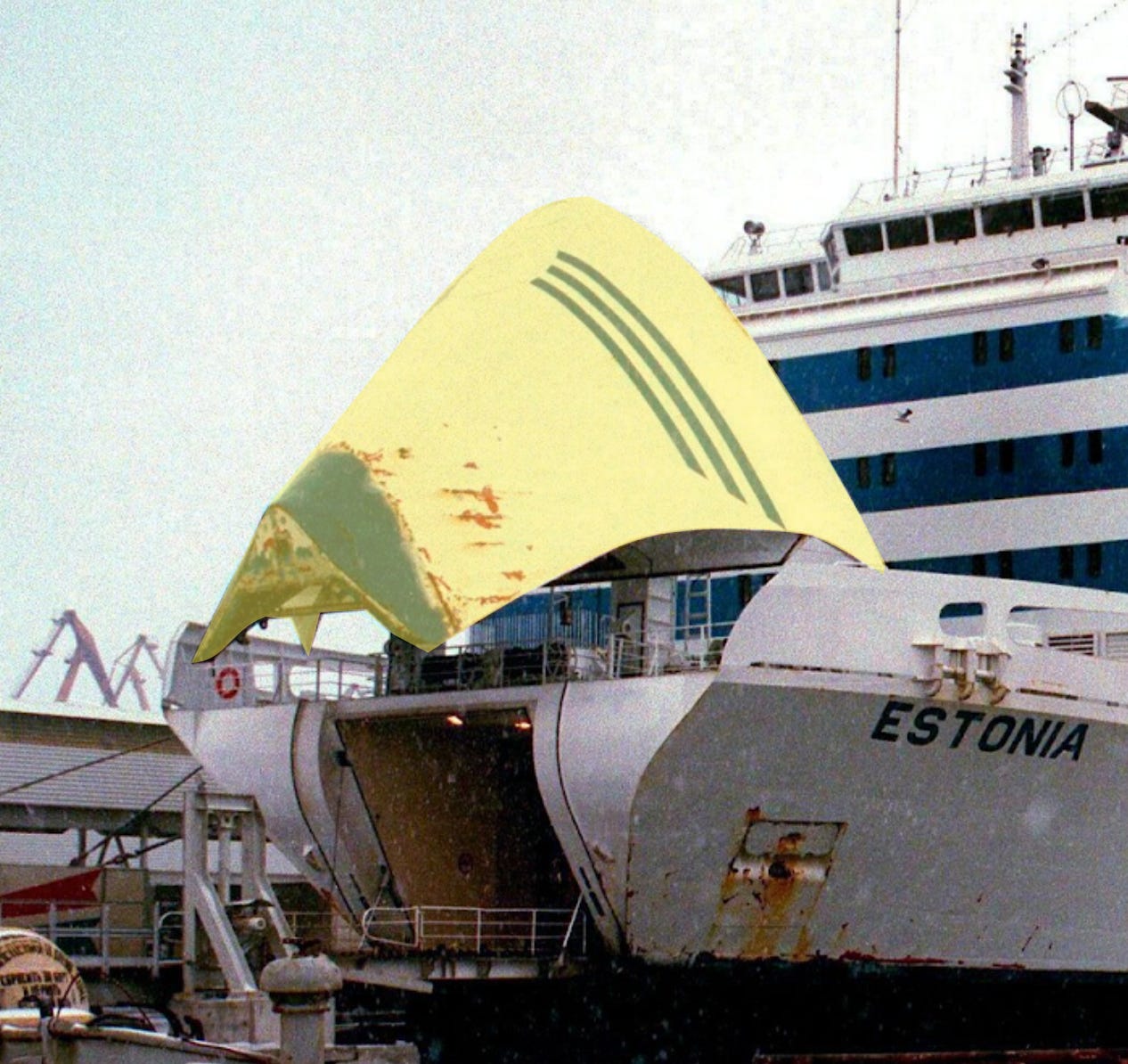 The bow visor (highlighted) was a forward, moving part of the ship superstructure high above the waterline to keep the ferry looking nice. The ferry could have sailed around with a closed weathertight ramp and no bow visor without issue. 