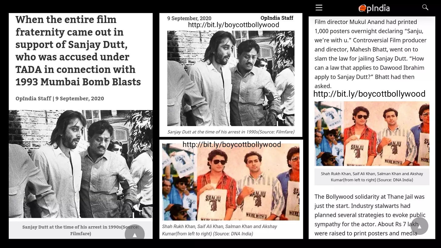 Bollywood celebrities expressed solidarity with an accused Sanjay Dutt in the 1993 Bombay blasts case