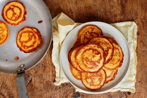 Carrot & Chickpea Pup Pancakes are floppy golden discs of deliciousness
