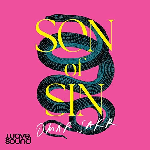 The bright pink audiobook cover of Son of Son. The title, in large yellow capital letters, takes up most of the vertical space. A black snake curls around the letters.