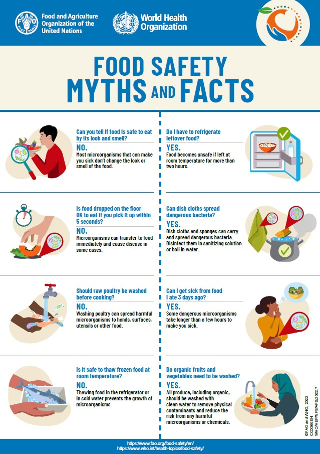 Infographic showing the myths and facts of food safety. 