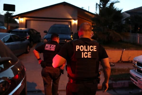 David Marin, a field office director for ICE, and fugitive operations agents arrived to arrest a Mexican national in Paramount, Calif., in 2020. David Marin, a field office director for ICE, and fugitive operations agents arrived to arrest a Mexican national in Paramount, Calif., in 2020.