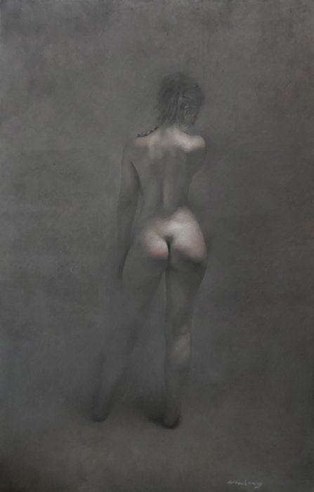 oil painting of the back view of Eve from Adam and Eve.