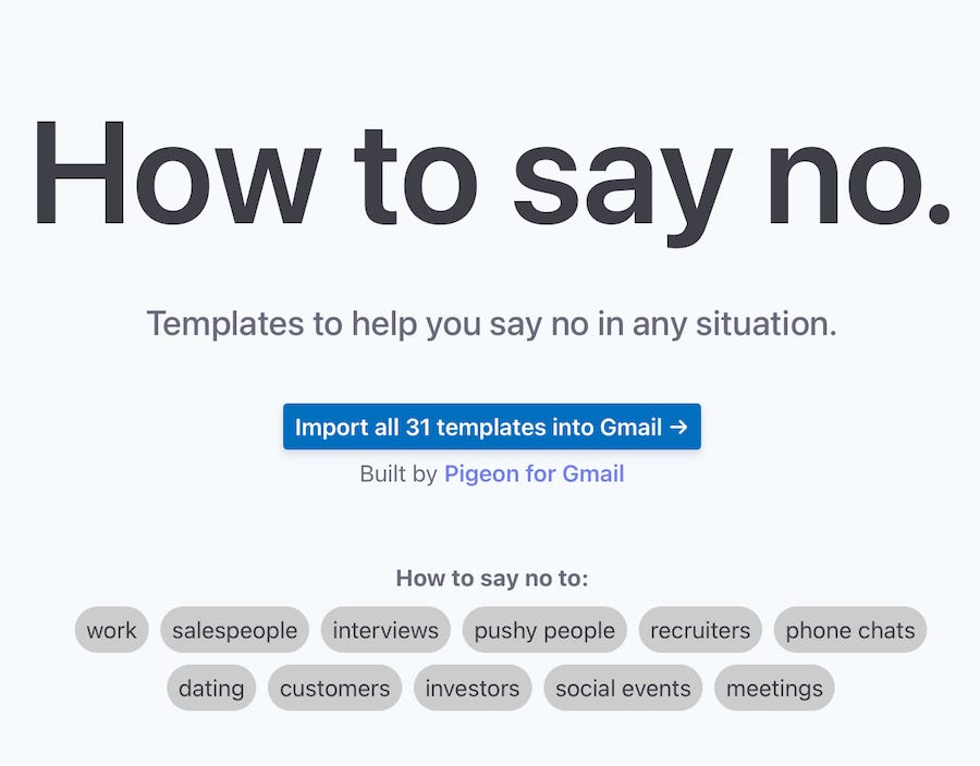 screenshot of website, How to say no. Templates to help you say no in any situation