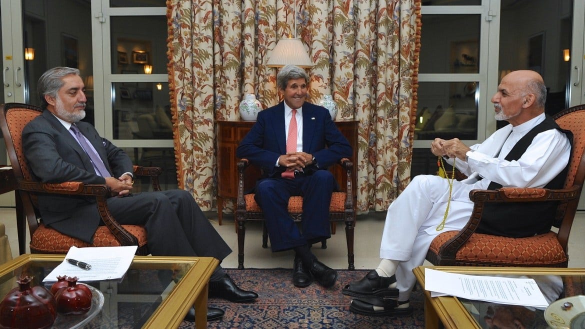 John Kerry Ashraf Ghani Abdullah Afghanistan 2014