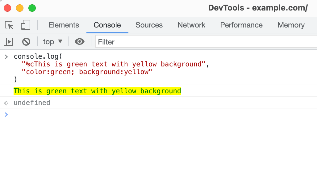 DevTools showing stylised log statements in the console