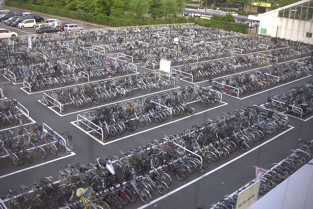 a lot of bicycle parking, as far as the eye can see, and its all full