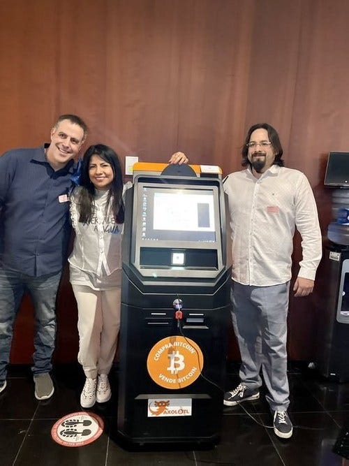 Eric Grill, Indira Kempis Martinez, Jose Rodriguez unveiling Bitcoin ATM in SENADO DE LA REPÚBLICA