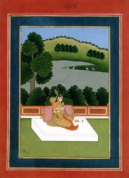 Murshidabad-style painting of a woman playing the sitar