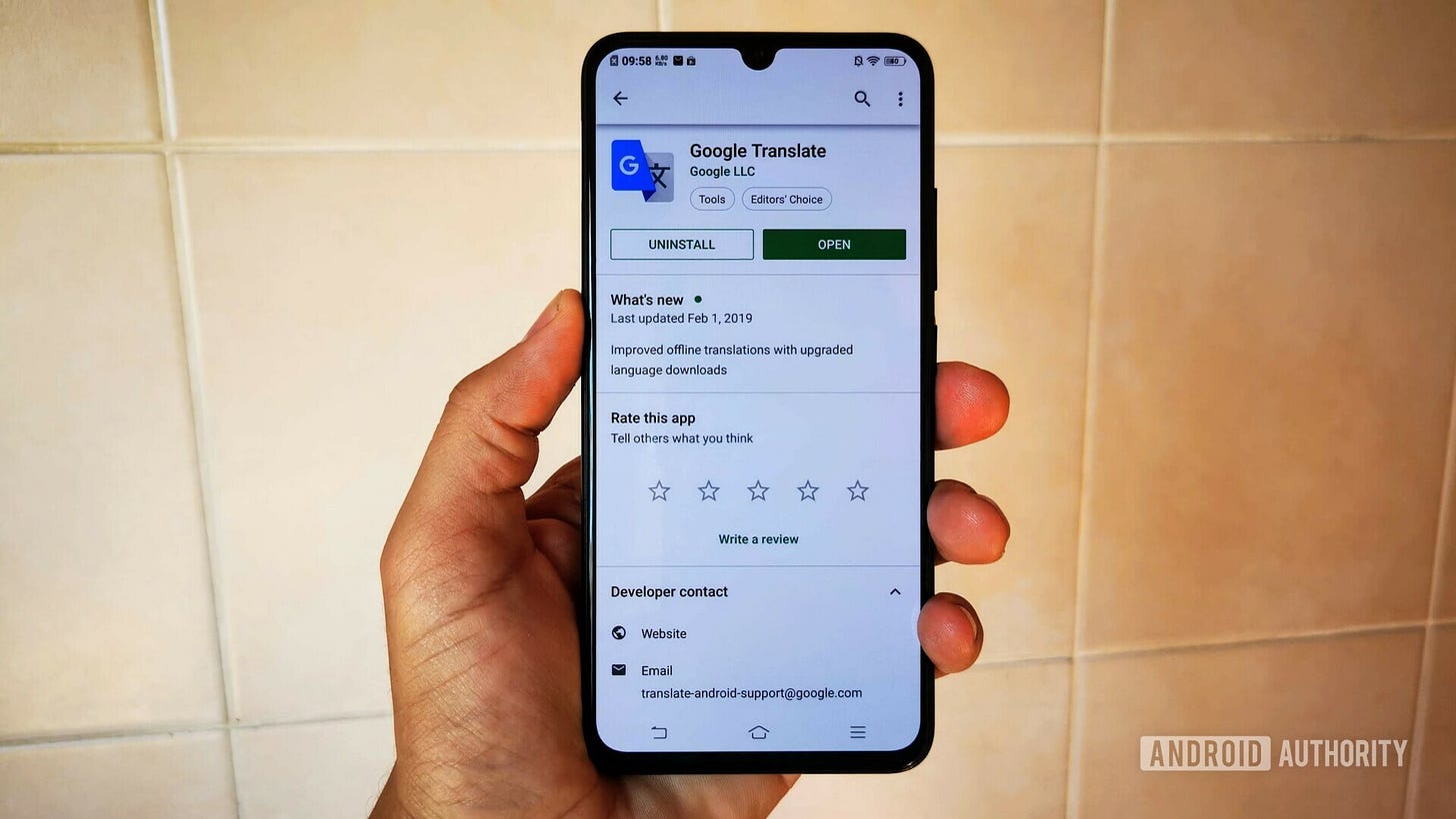 The Google Translate Play Store page.