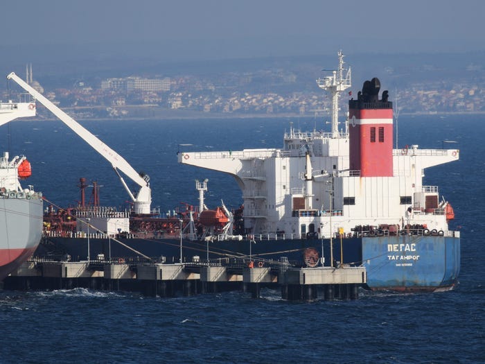 The Russian-flagged oil tanker Pegas is pictured at a port in Marmara Ereglisi, western Turkey January 16, 2022.